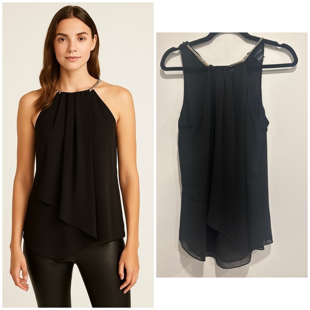 Marciano Black Chiffon Chain Neck Sleeveless Blouse Size S